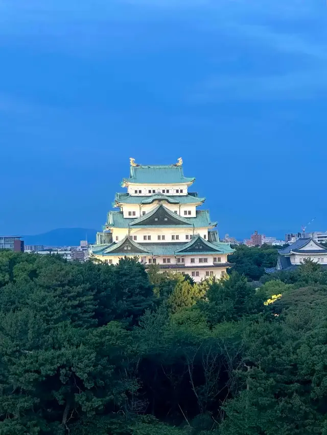 高处远眺名古屋城天守，森林与城市天际线
